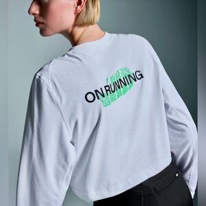 On Running Train Long-T Crop Graphic in White